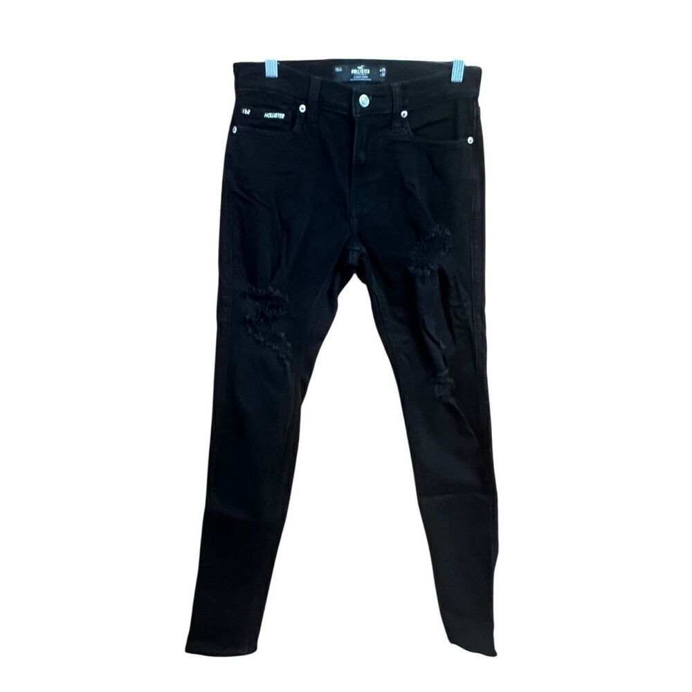Hollister Men’s Stacked Skinny distressed, 29/35 Black Jeans